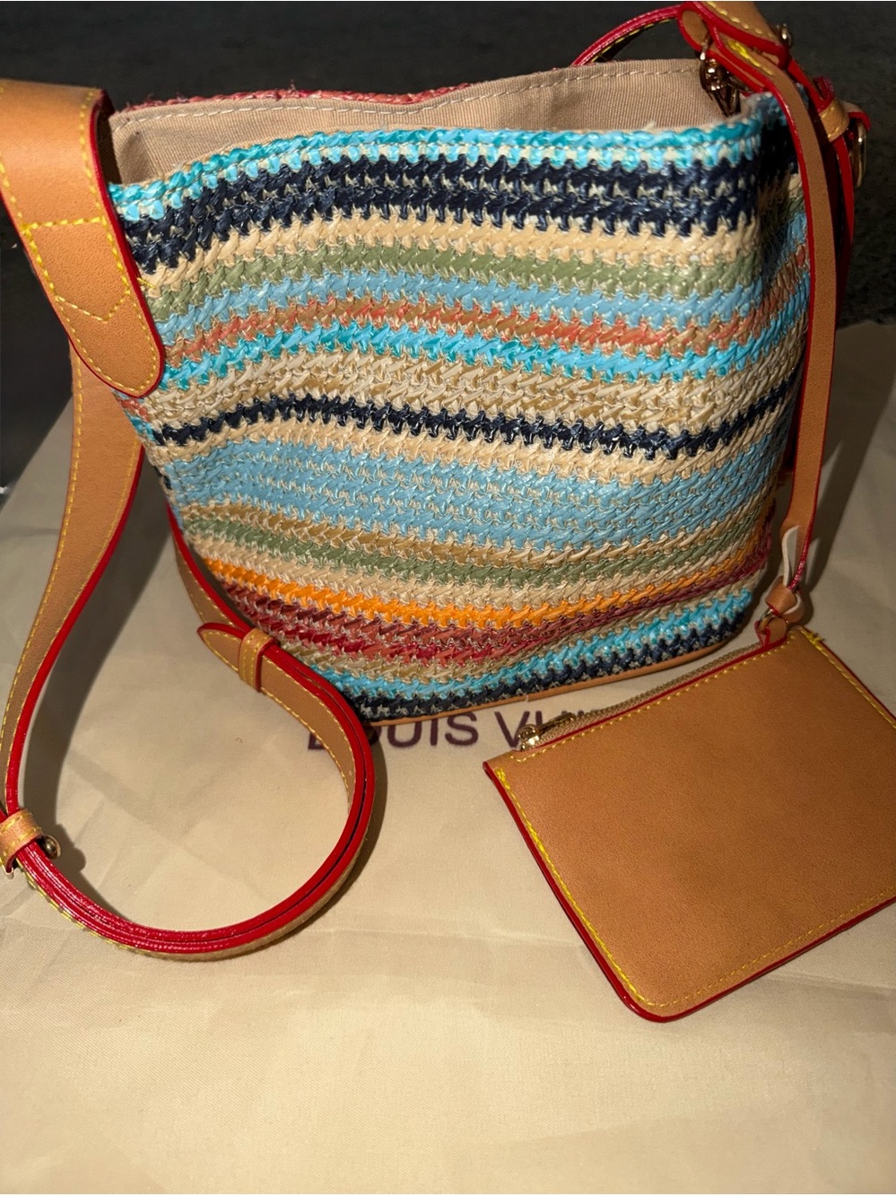 Multicolor Woven Tote with Blue and Pink Accents